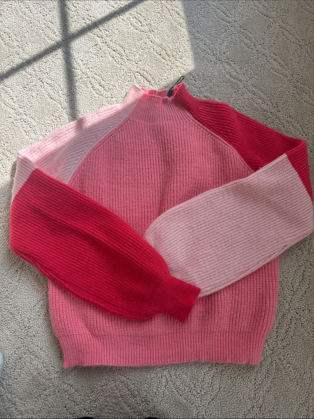 Colorblock Pink & Red Mock Neck Sweater
